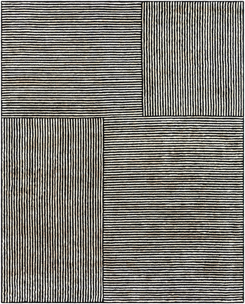 Black&White Striped Sheen Viscose Area Rug by Boutique Rugs