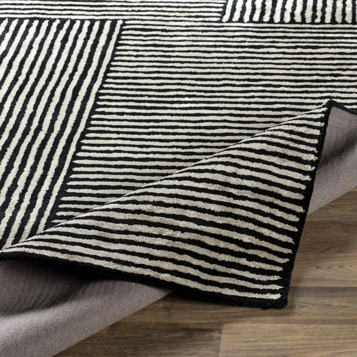 Black&White Striped Sheen Viscose Area Rug, photo 4 of 10