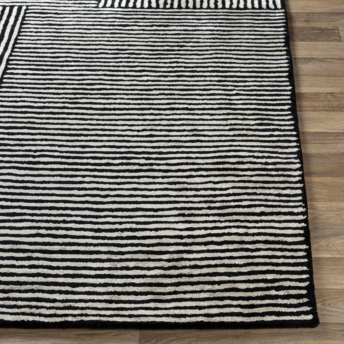 Black&White Striped Sheen Viscose Area Rug, photo 3 of 10