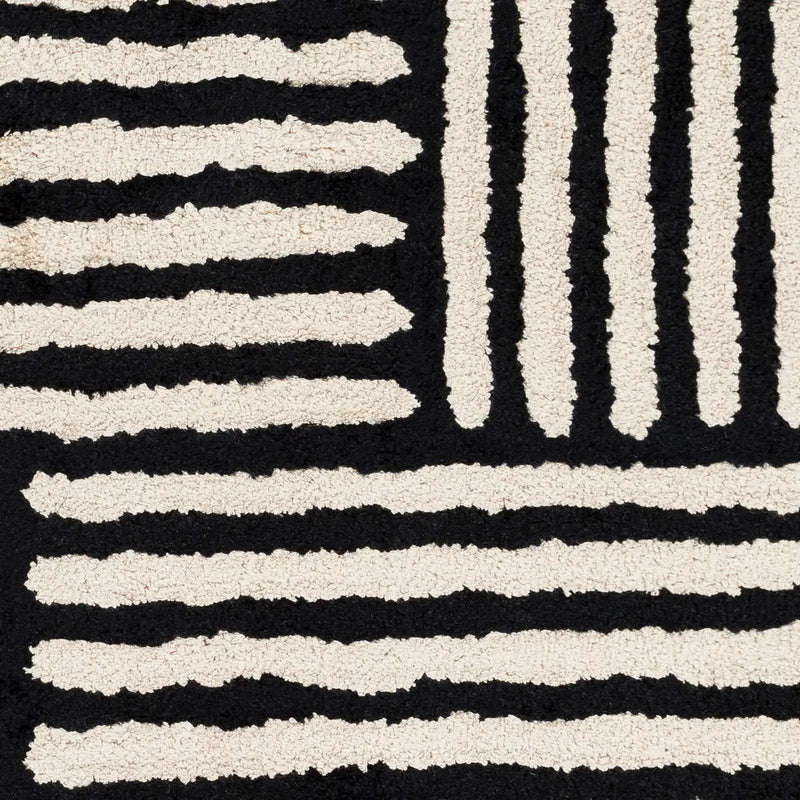 Black&White Striped Sheen Viscose Area Rug by Boutique Rugs