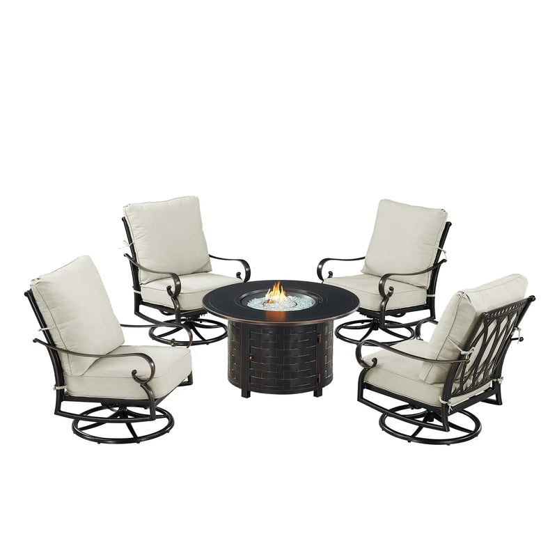 Black Aluminum Fire Table Set with Four Club Chairs by Sharicks