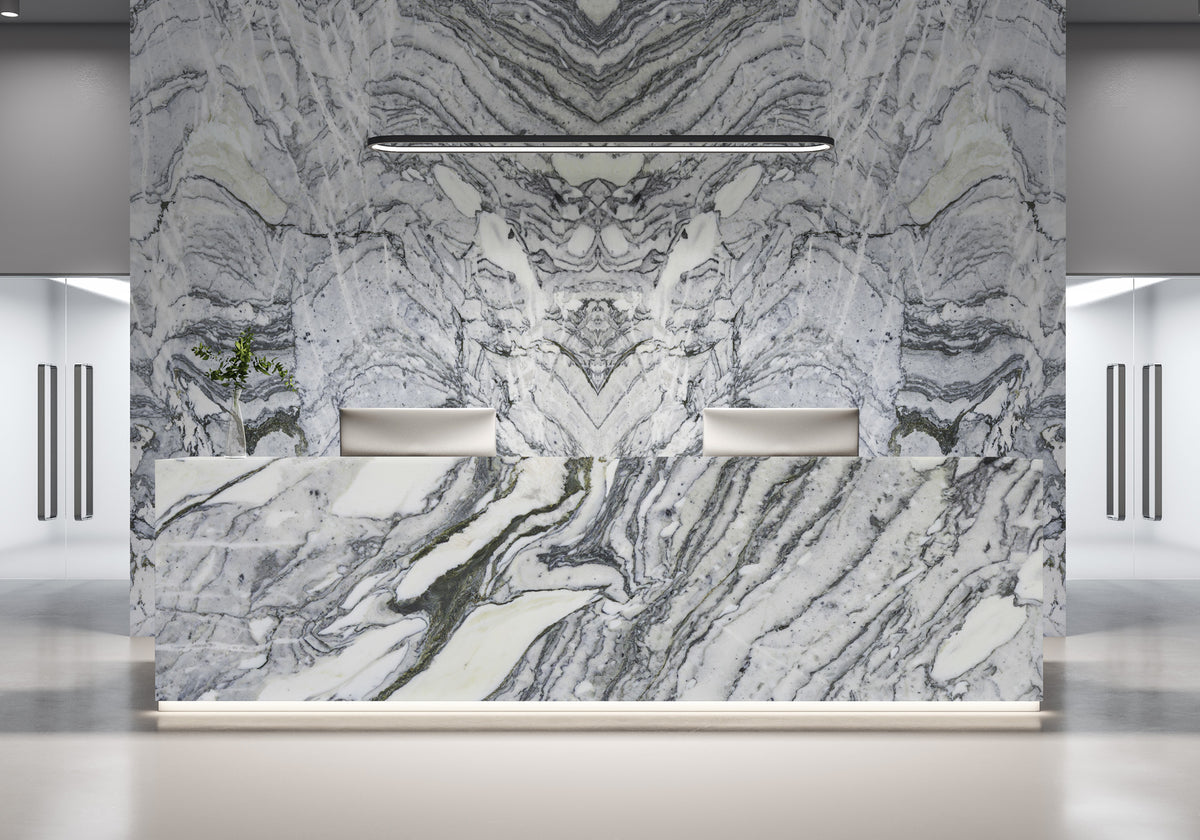 Cipollino Gray Honed Marble Slab Random 3/4 room scene