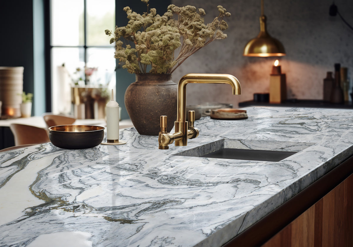 Cipollino Gray Honed Marble Slab Random 3/4 room scene 2