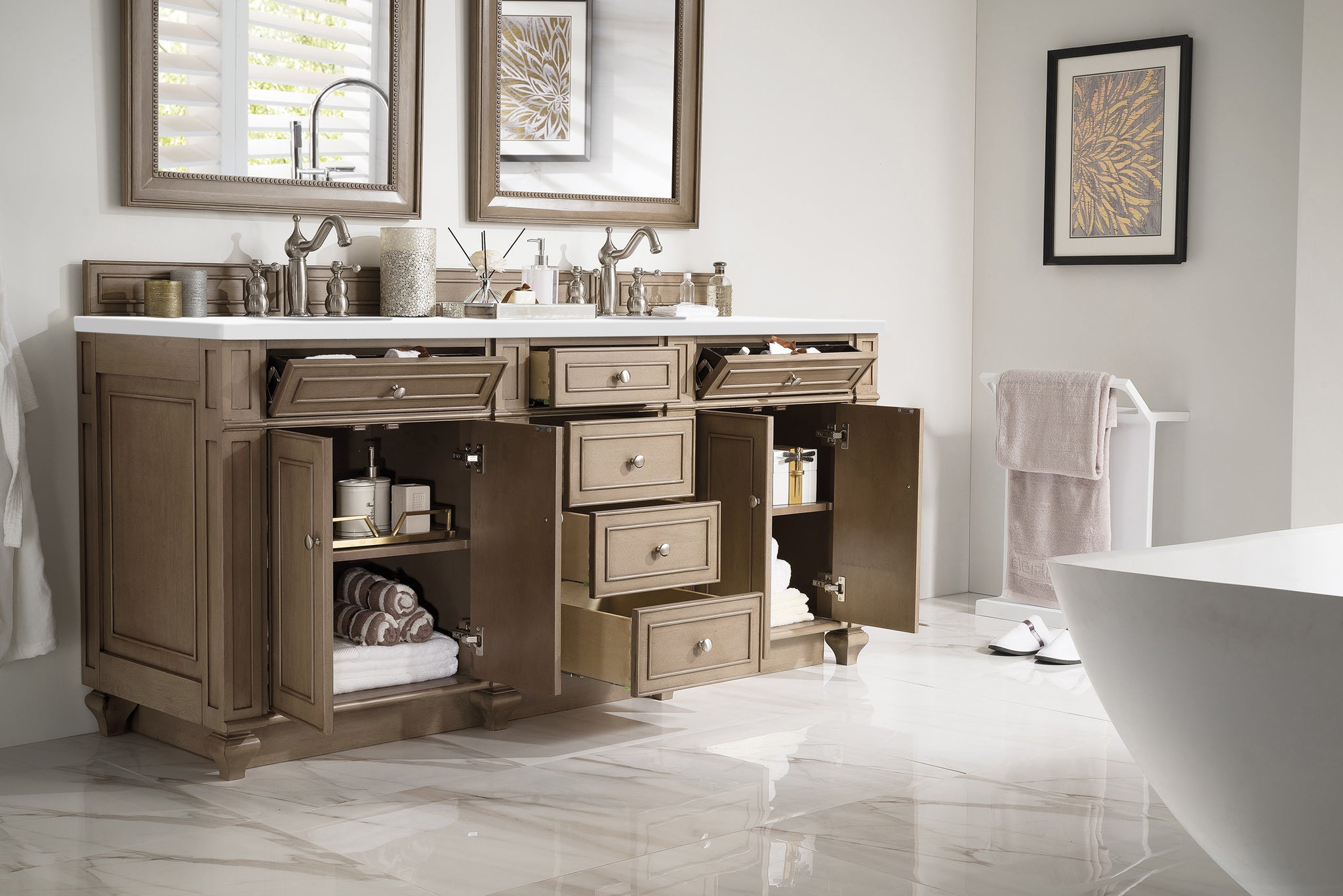James Martin Bristol 72" Double Bathroom Vanity, Whitewashed Walnut, view 28