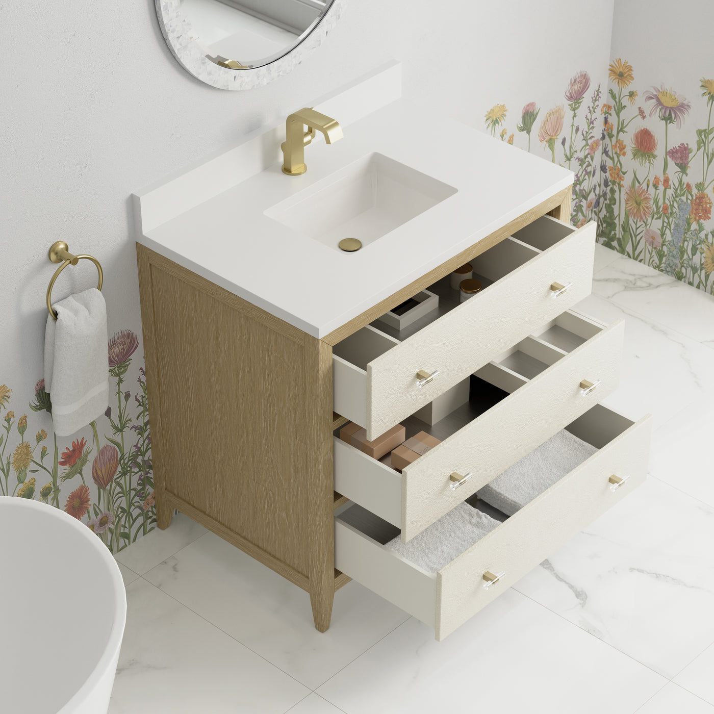 James Martin Celeste 36" Single Bathroom Vanity, Sunwashed Oak with Embossed Shagreen Drawer Fronts, view 30
