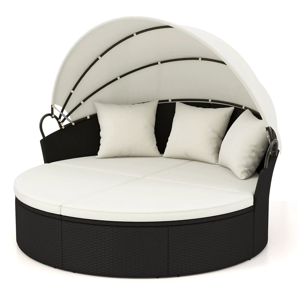 Clamshell Patio Round Daybed Wicker with Retractable Canopy and Pillows, photo 6 of 16