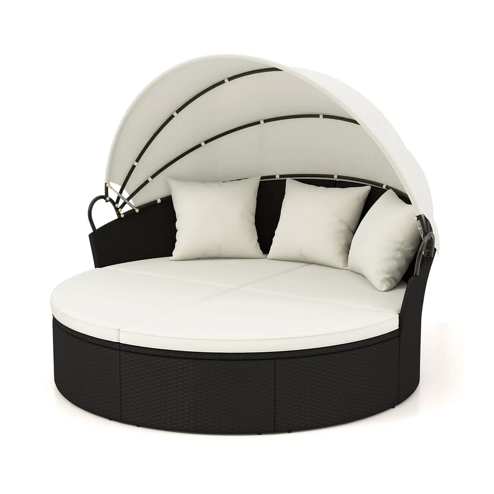 Clamshell Patio Round Daybed Wicker with Retractable Canopy and Pillows by DirectDeals