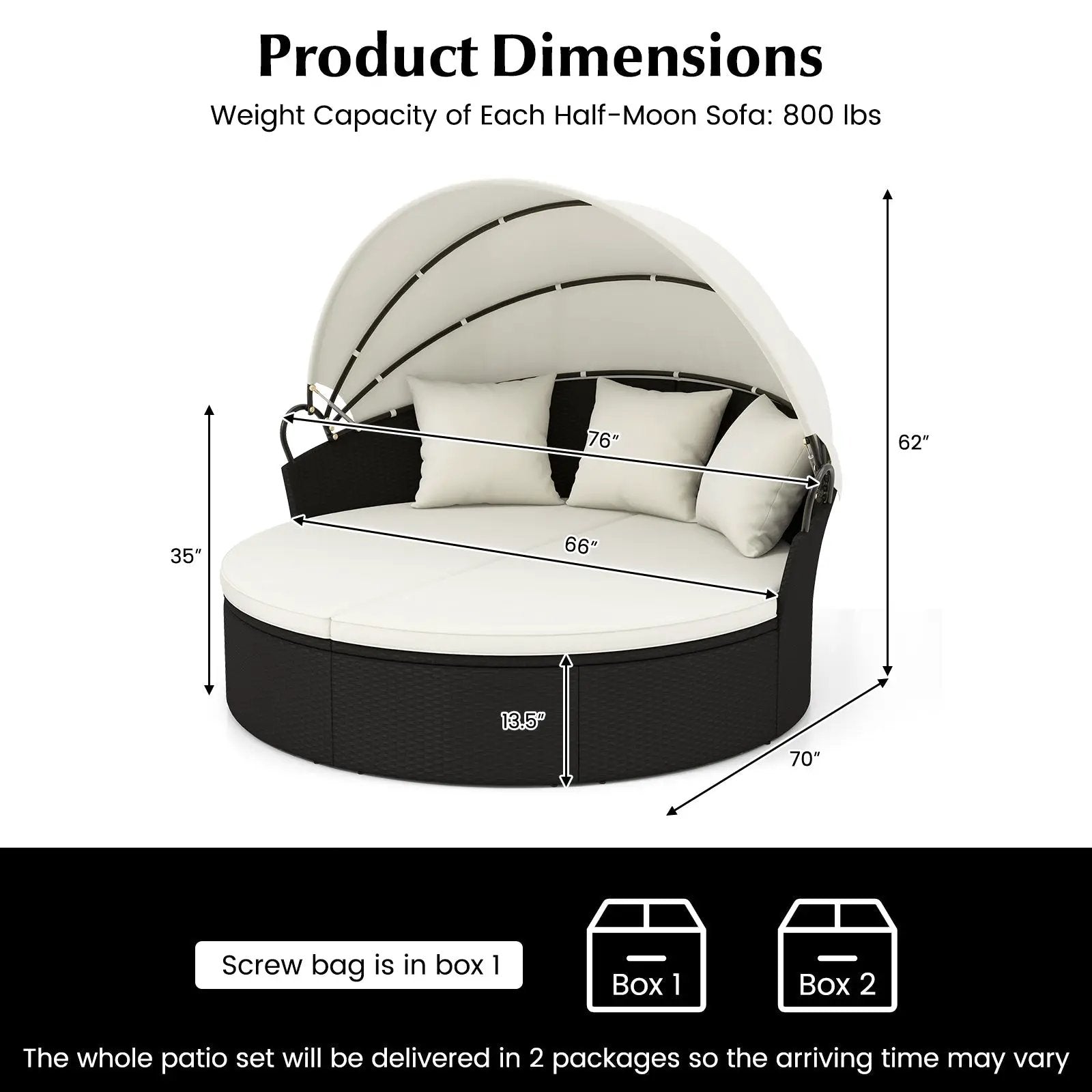 Clamshell Patio Round Daybed Wicker with Retractable Canopy and Pillows by DirectDeals