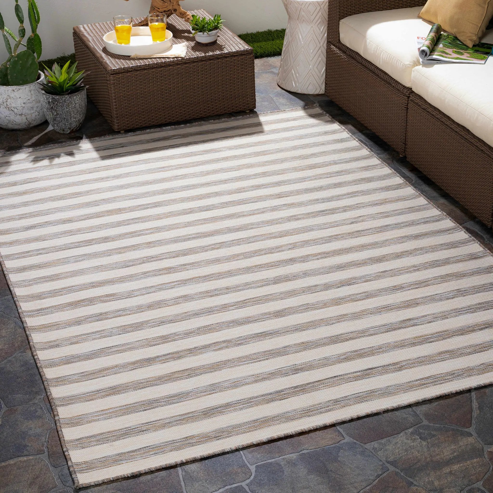 Bongaree Gray Striped Outdoor Carpet - Clearance by Boutique Rugs
