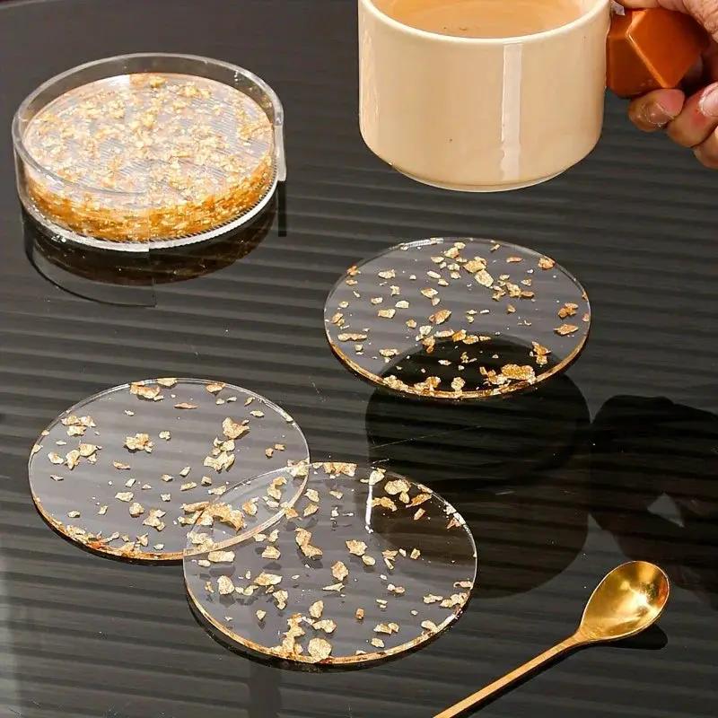 [Clear Coasters] Multiple Pieces Acrylic Cup Coasters Pack | Polished Metal Finish, Protective Film, Hand Wash Safe, Clear Design by House Of Avana