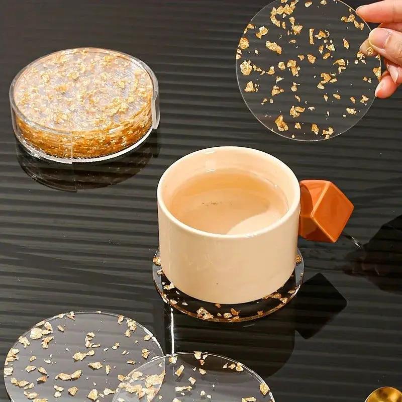 [Clear Coasters] Multiple Pieces Acrylic Cup Coasters Pack | Polished Metal Finish, Protective Film, Hand Wash Safe, Clear Design by House Of Avana