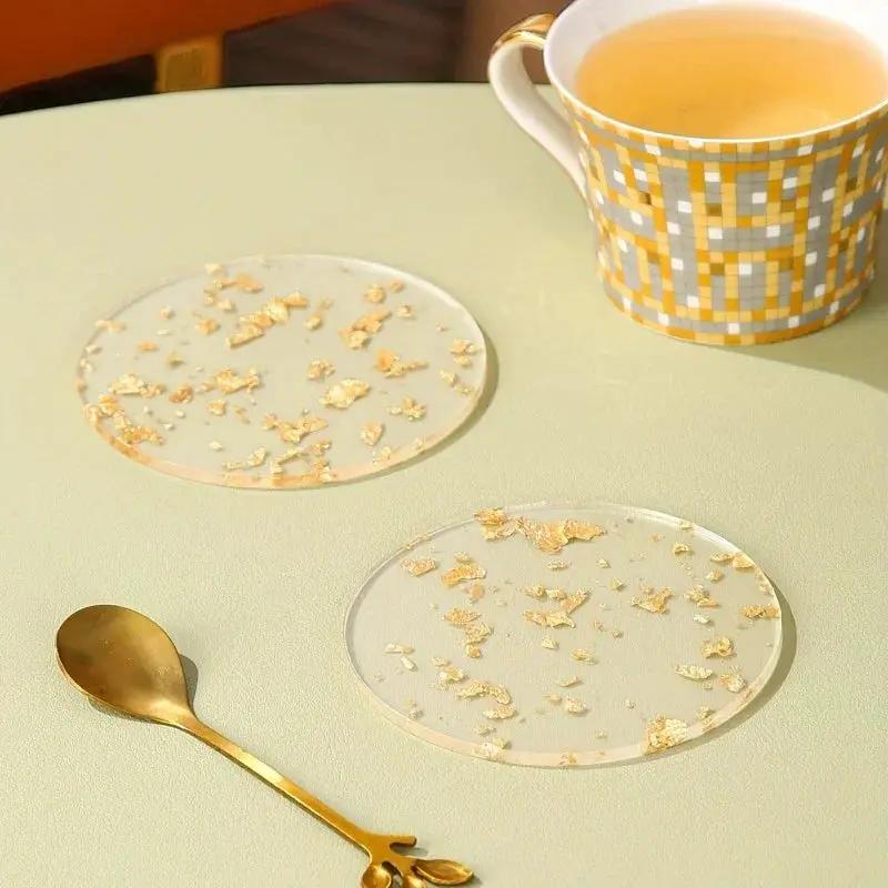 [Clear Coasters] Multiple Pieces Acrylic Cup Coasters Pack | Polished Metal Finish, Protective Film, Hand Wash Safe, Clear Design by House Of Avana
