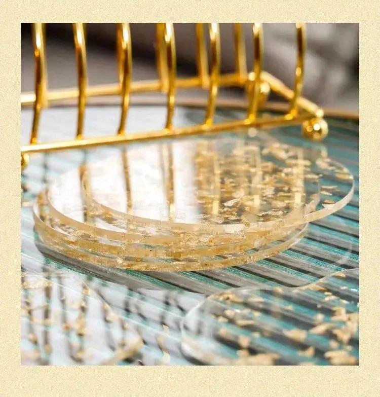 [Clear Coasters] Multiple Pieces Acrylic Cup Coasters Pack | Polished Metal Finish, Protective Film, Hand Wash Safe, Clear Design by House Of Avana