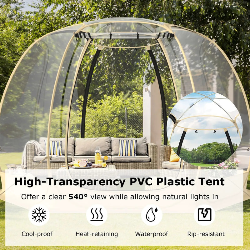 11 x 11 Feet Clear Dome Pop up Bubble Tent with Carrying Bag for 6-10 People-Beige by DirectDeals