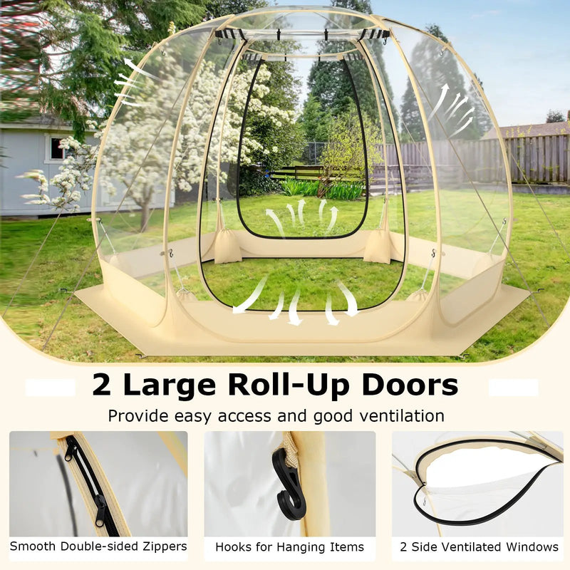 11 x 11 Feet Clear Dome Pop up Bubble Tent with Carrying Bag for 6-10 People-Beige by DirectDeals