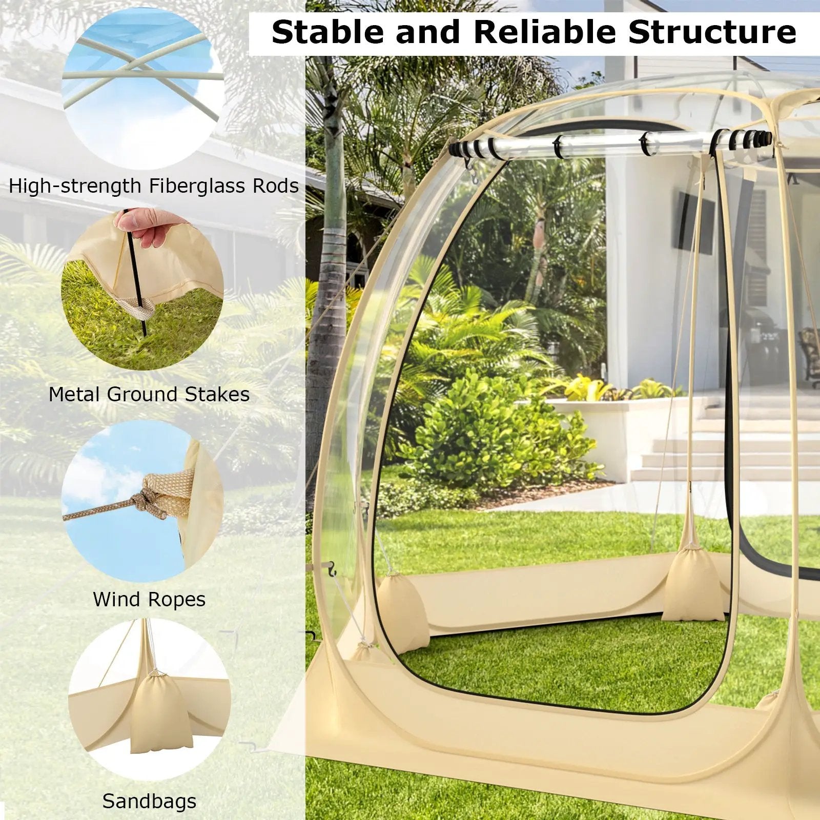 11 x 11 Feet Clear Dome Pop up Bubble Tent with Carrying Bag for 6-10 People-Beige by DirectDeals