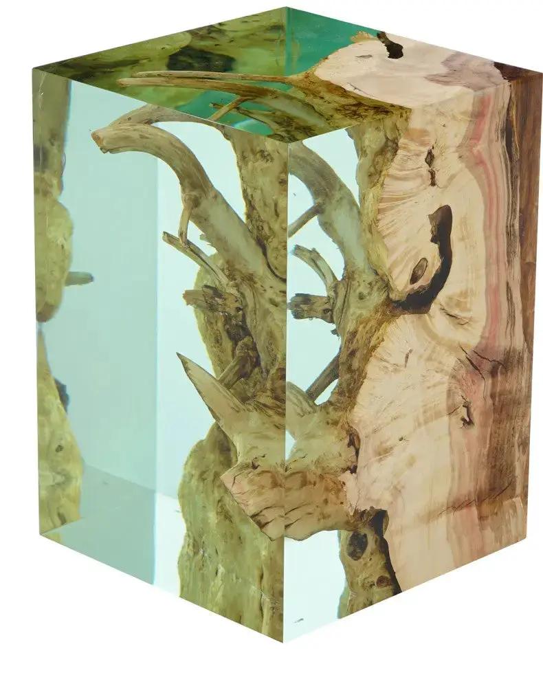 Resin Cube Side Table, Epoxy Wood Stool, Cube Accent Table, photo 8 of 16