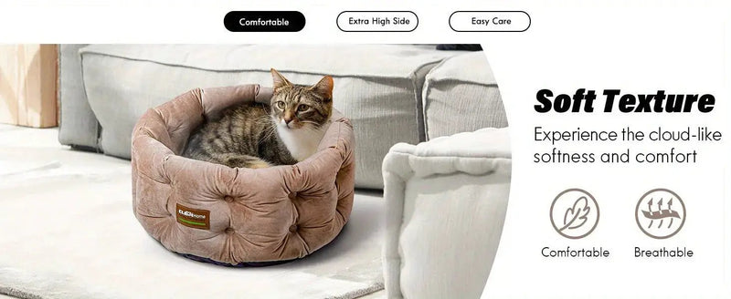 ClevaHome Deep Nest Cat Bed for Small Pets up to 15lbs - Round Cat Beds for Indoor Cats, Luxurious Velvet Feel, Extra High Sides, Machine Washable Comfort Pet Bed with Non-Slip Bottom by House Of Avana