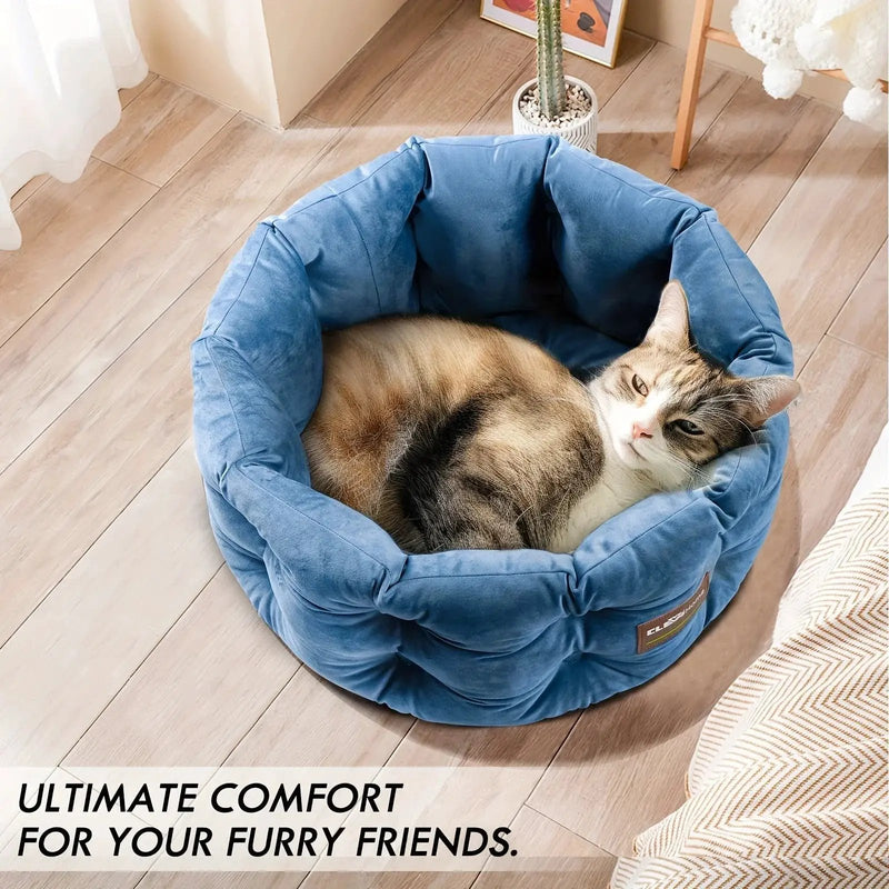 ClevaHome Deep Nest Cat Bed for Small Pets up to 15lbs - Round Cat Beds for Indoor Cats, Luxurious Velvet Feel, Extra High Sides, Machine Washable Comfort Pet Bed with Non-Slip Bottom by House Of Avana