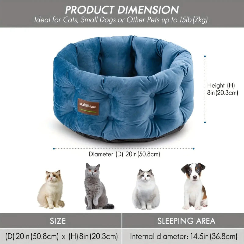 ClevaHome Deep Nest Cat Bed for Small Pets up to 15lbs - Round Cat Beds for Indoor Cats, Luxurious Velvet Feel, Extra High Sides, Machine Washable Comfort Pet Bed with Non-Slip Bottom by House Of Avana