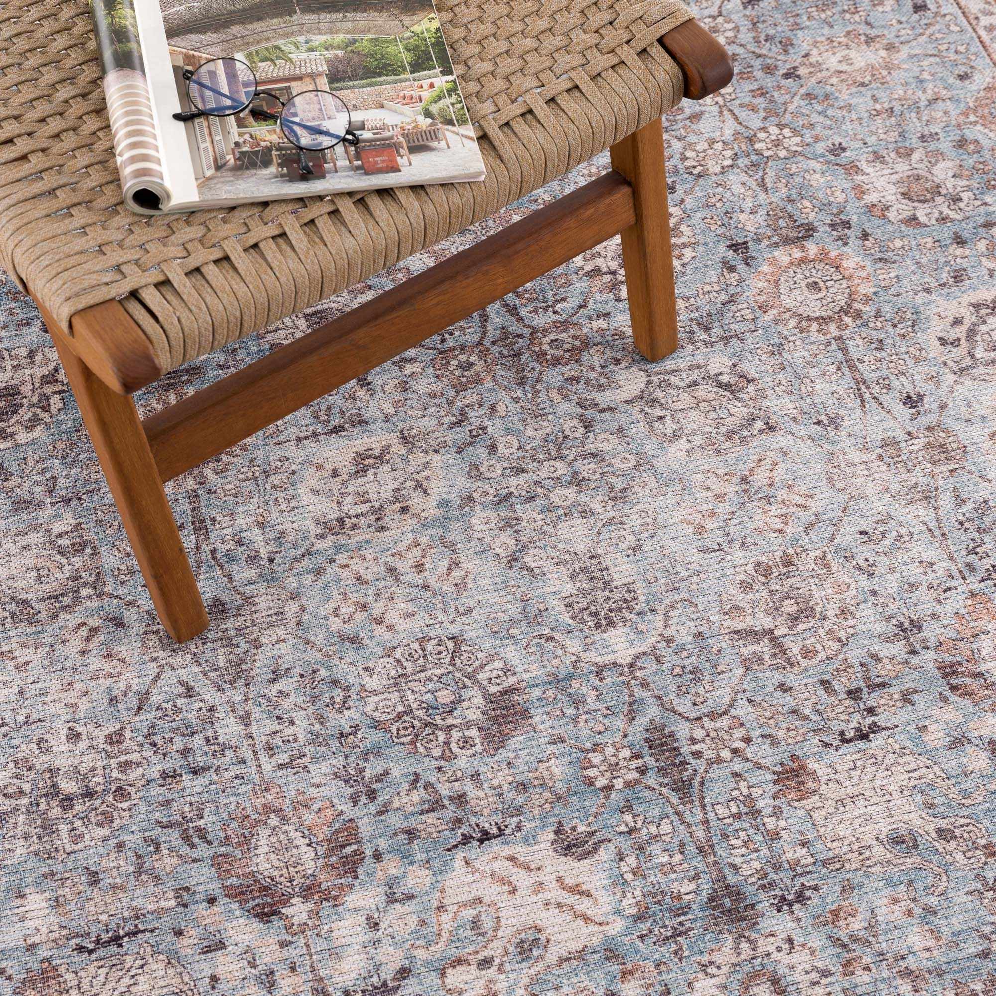 Dauis Blue Persian Style Washable Rug - Clearance by Boutique Rugs