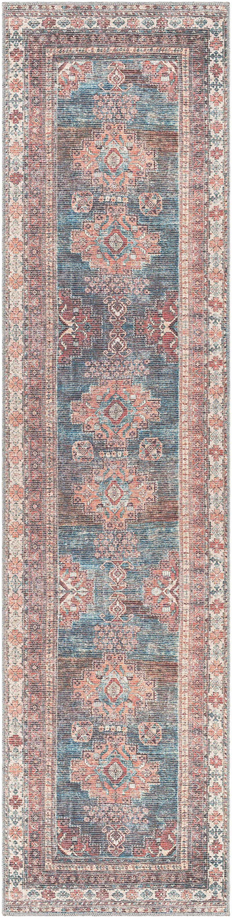 Baltinglass Rust & Blue Washable Area Rug by Hauteloom