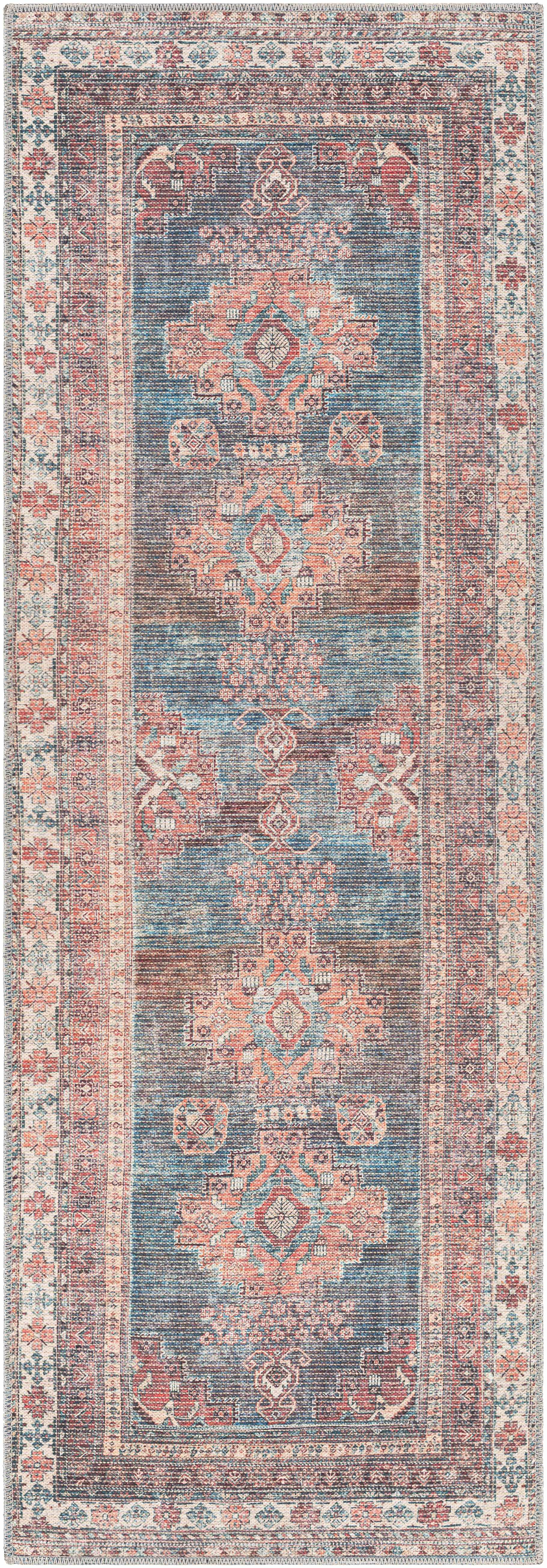 Baltinglass Rust & Blue Washable Area Rug by Hauteloom