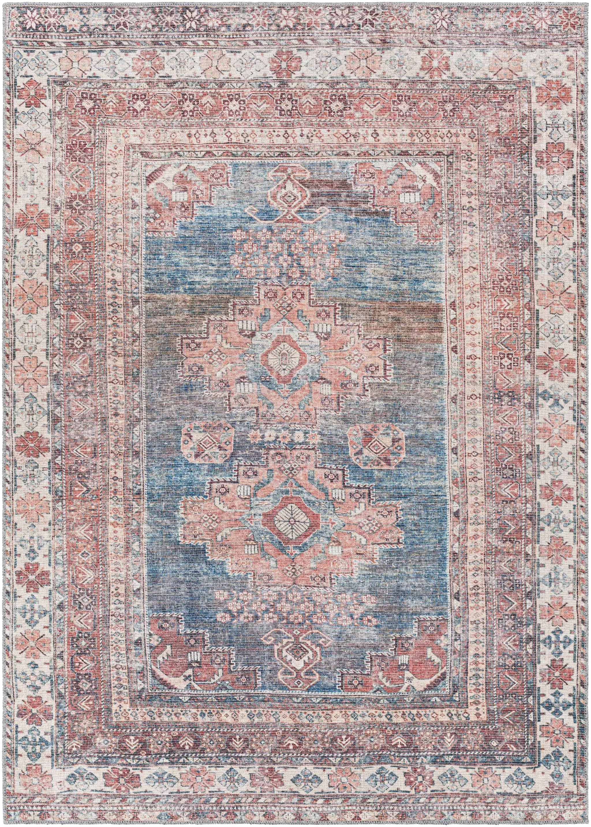 Baltinglass Rust & Blue Washable Area Rug by Hauteloom