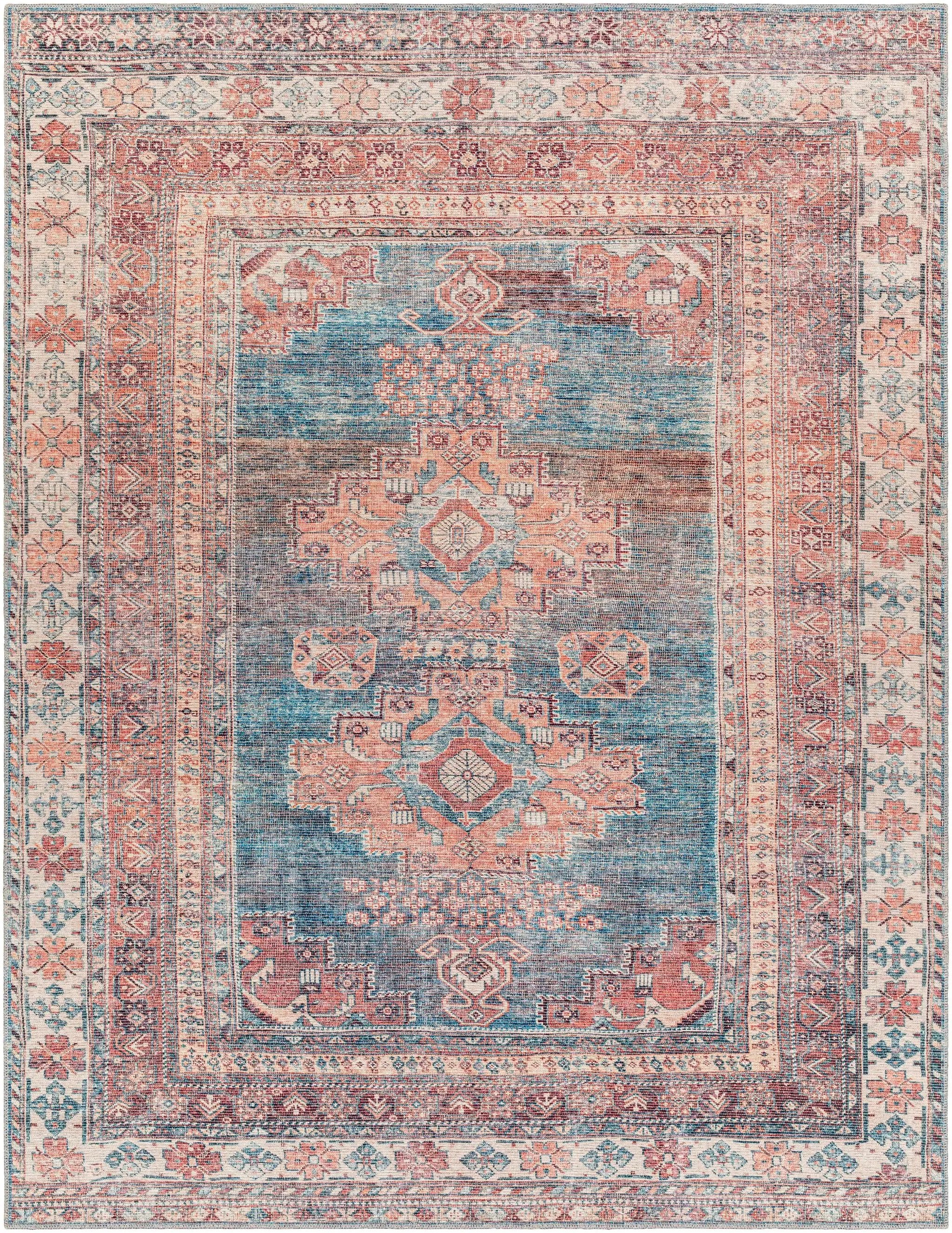 Baltinglass Rust & Blue Washable Area Rug by Hauteloom