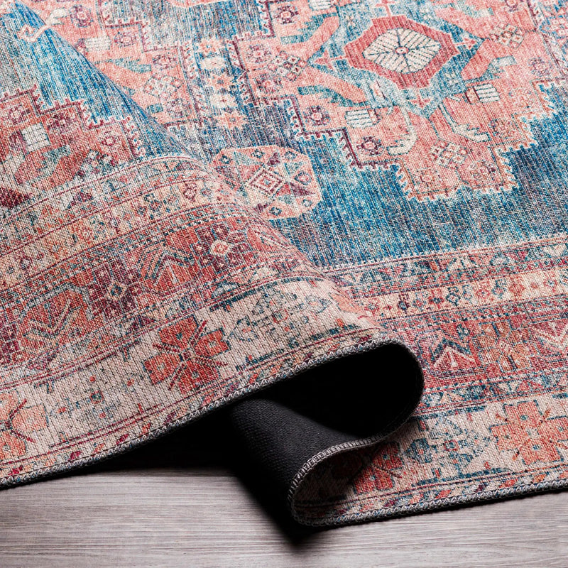 Baltinglass Rust & Blue Washable Area Rug by Hauteloom