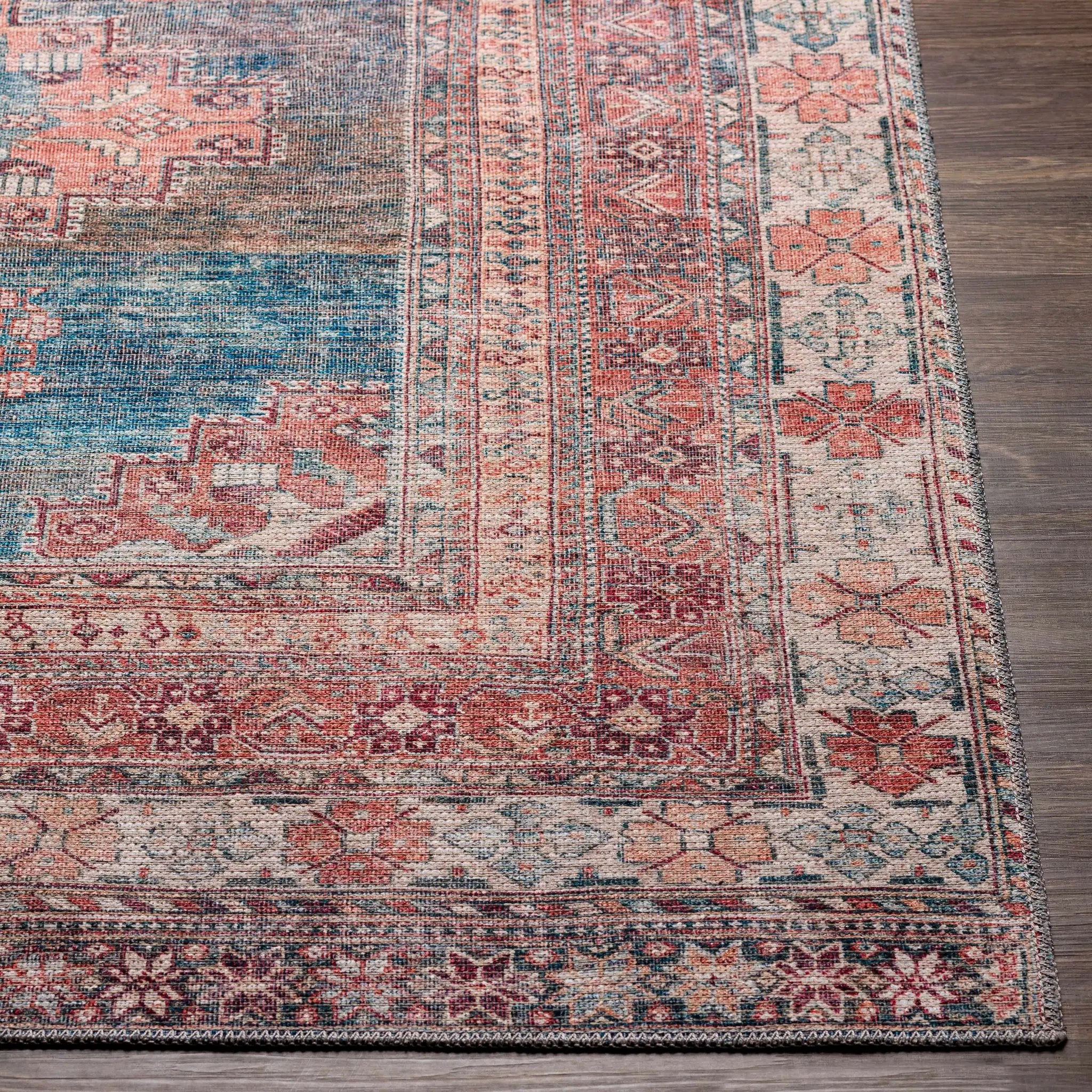 Baltinglass Rust & Blue Washable Area Rug by Hauteloom