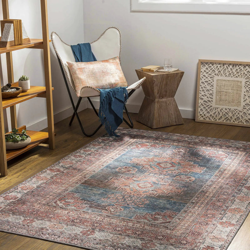 Baltinglass Rust & Blue Washable Area Rug by Hauteloom