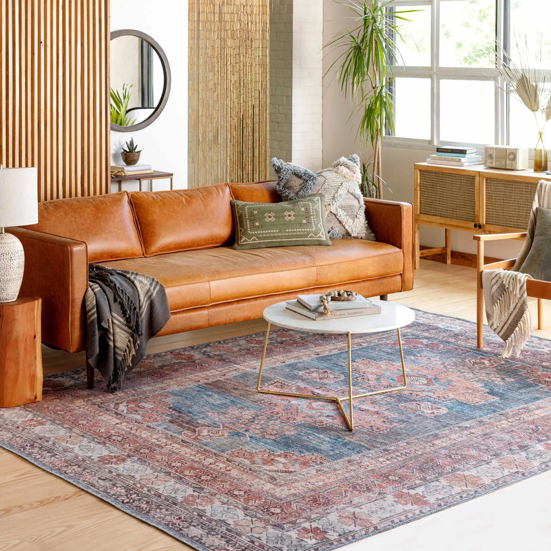 Baltinglass Rust & Blue Washable Area Rug by Hauteloom