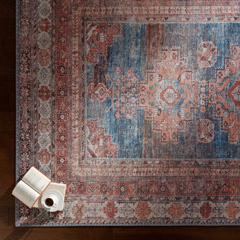 Baltinglass Rust & Blue Washable Area Rug by Hauteloom