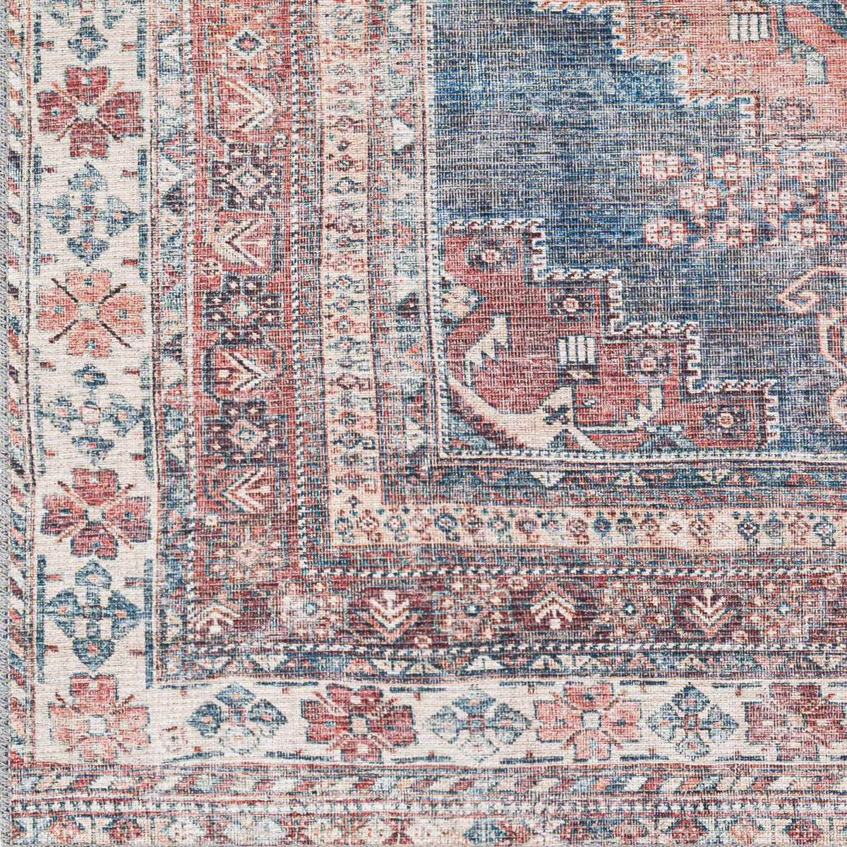 Baltinglass Rust & Blue Washable Area Rug, sample swatch