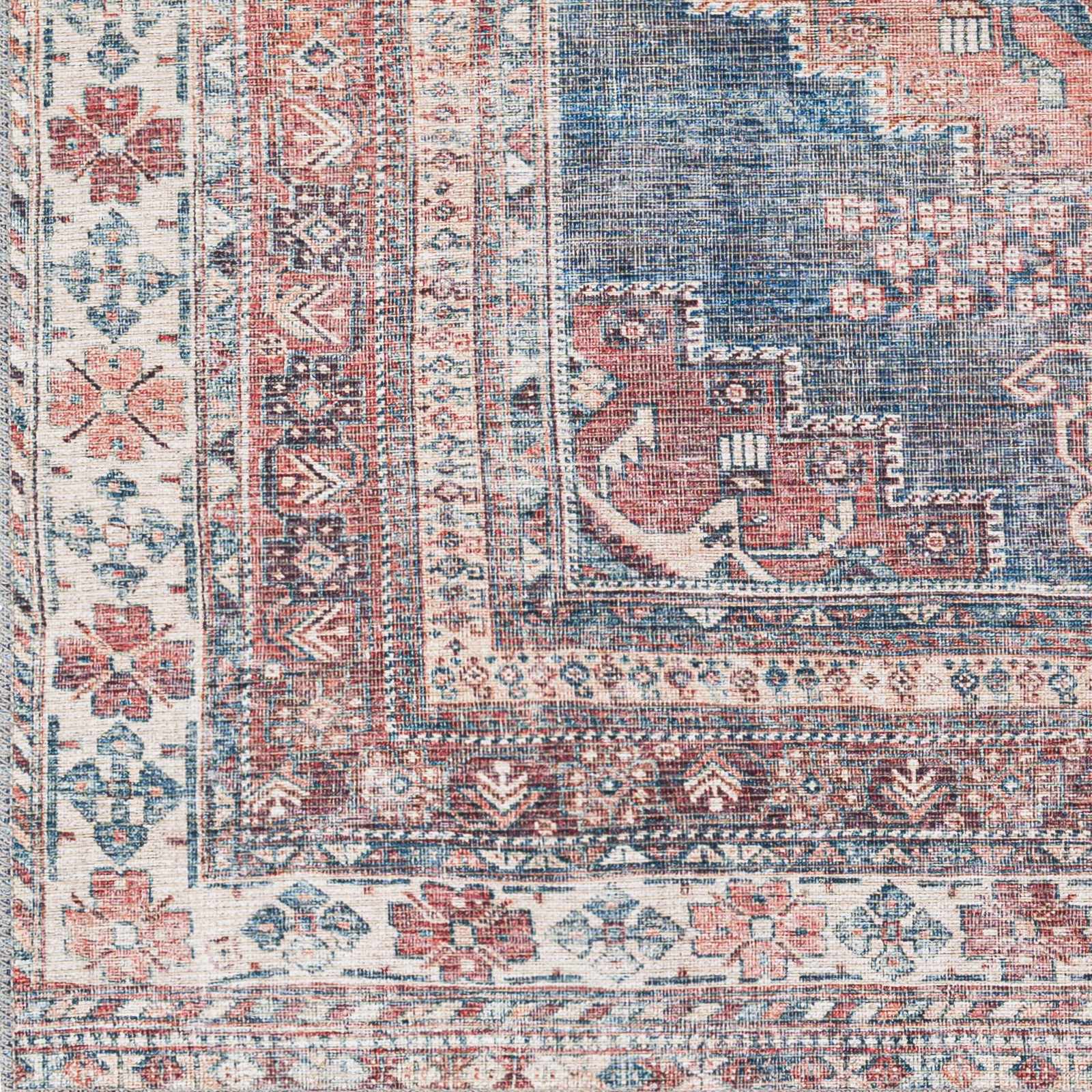 Baltinglass Rust & Blue Washable Area Rug by Hauteloom