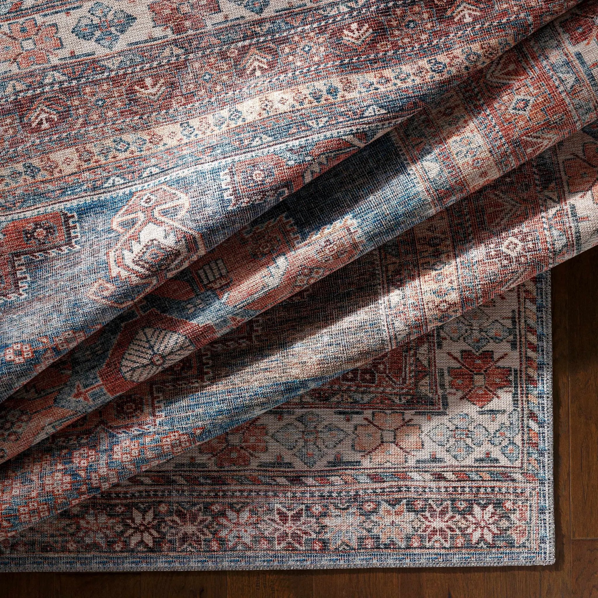 Baltinglass Rust & Blue Washable Area Rug by Hauteloom