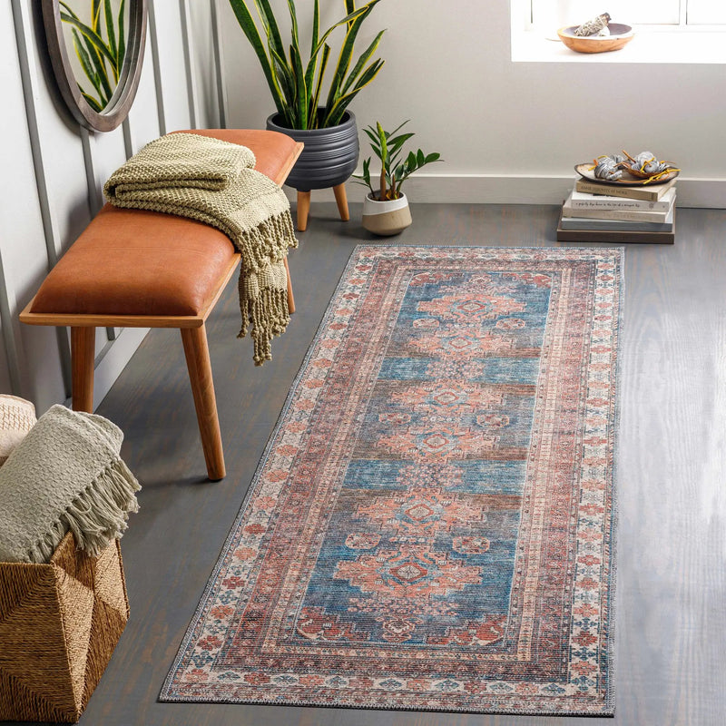 Baltinglass Rust & Blue Washable Area Rug by Hauteloom