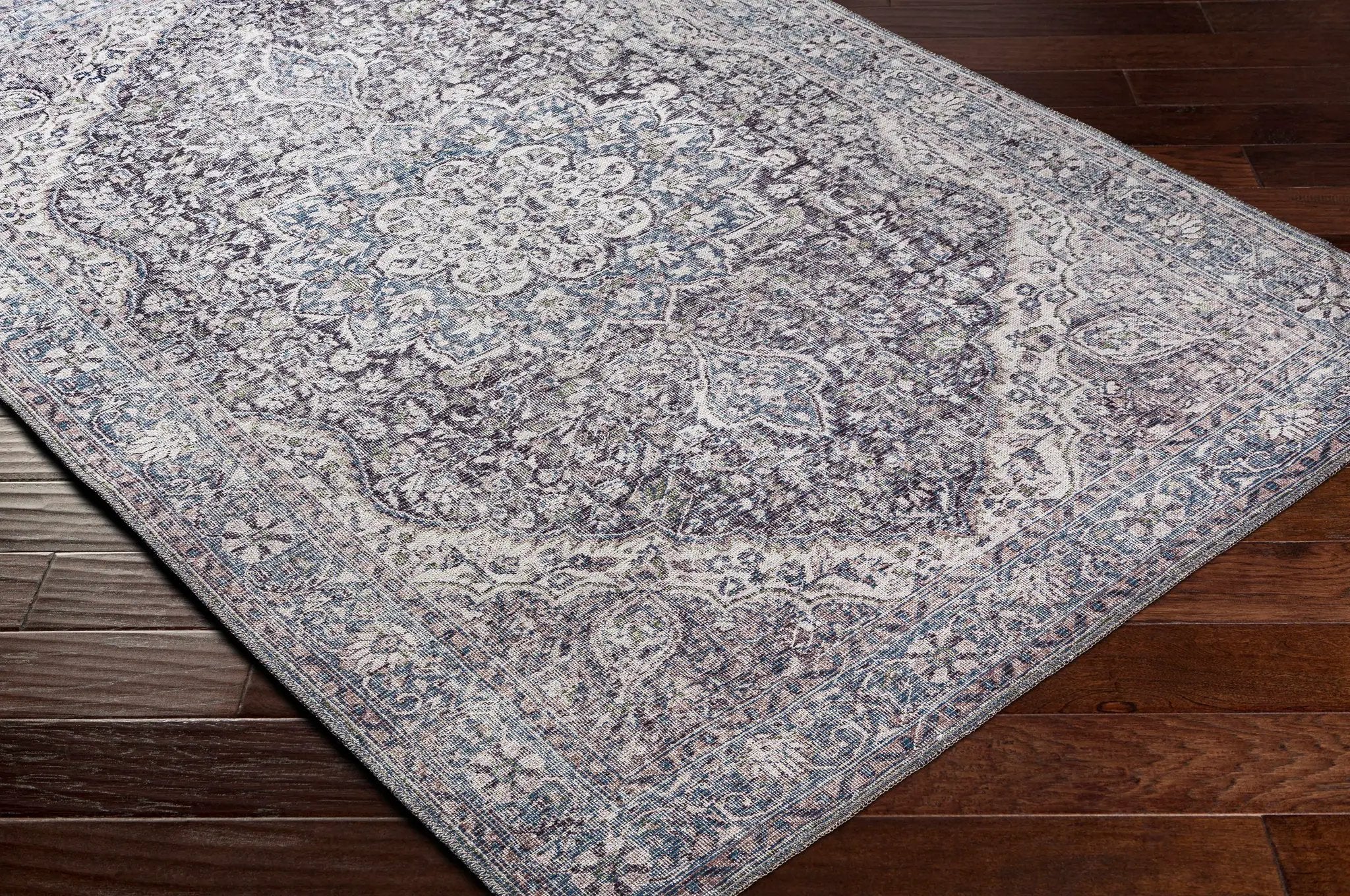 Tavas Blue Medallion Washable Rug by Hauteloom