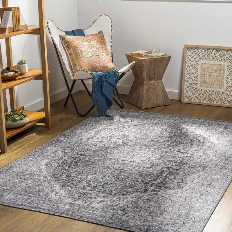 Tavas Blue Medallion Washable Rug by Hauteloom