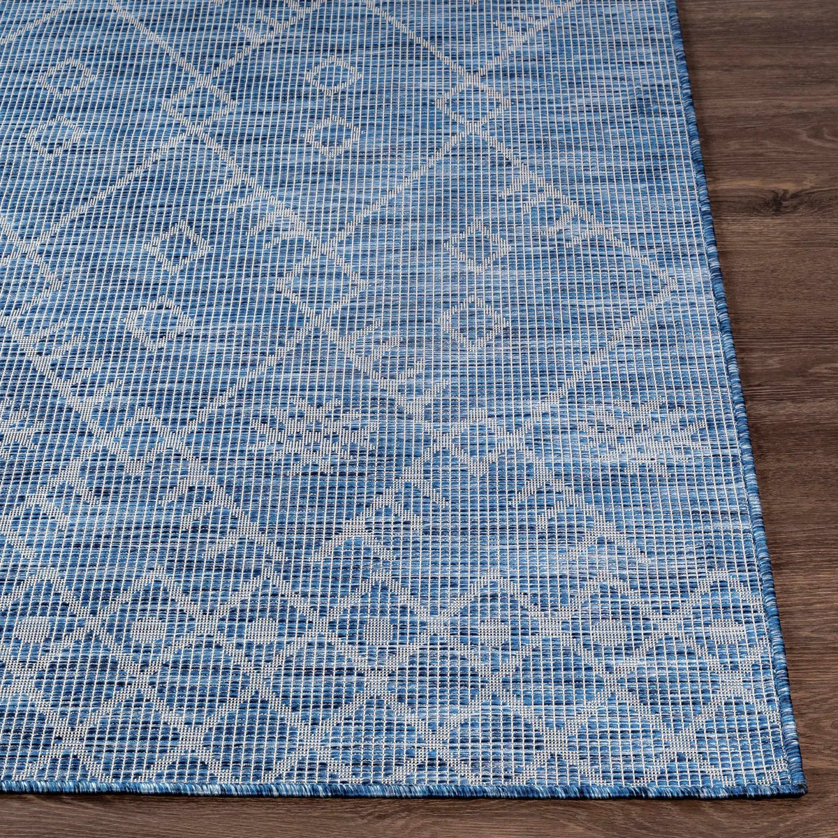 Lorena Blue Flatweave Trellis Outdoor Area Carpet - Clearance, photo 8 of 9