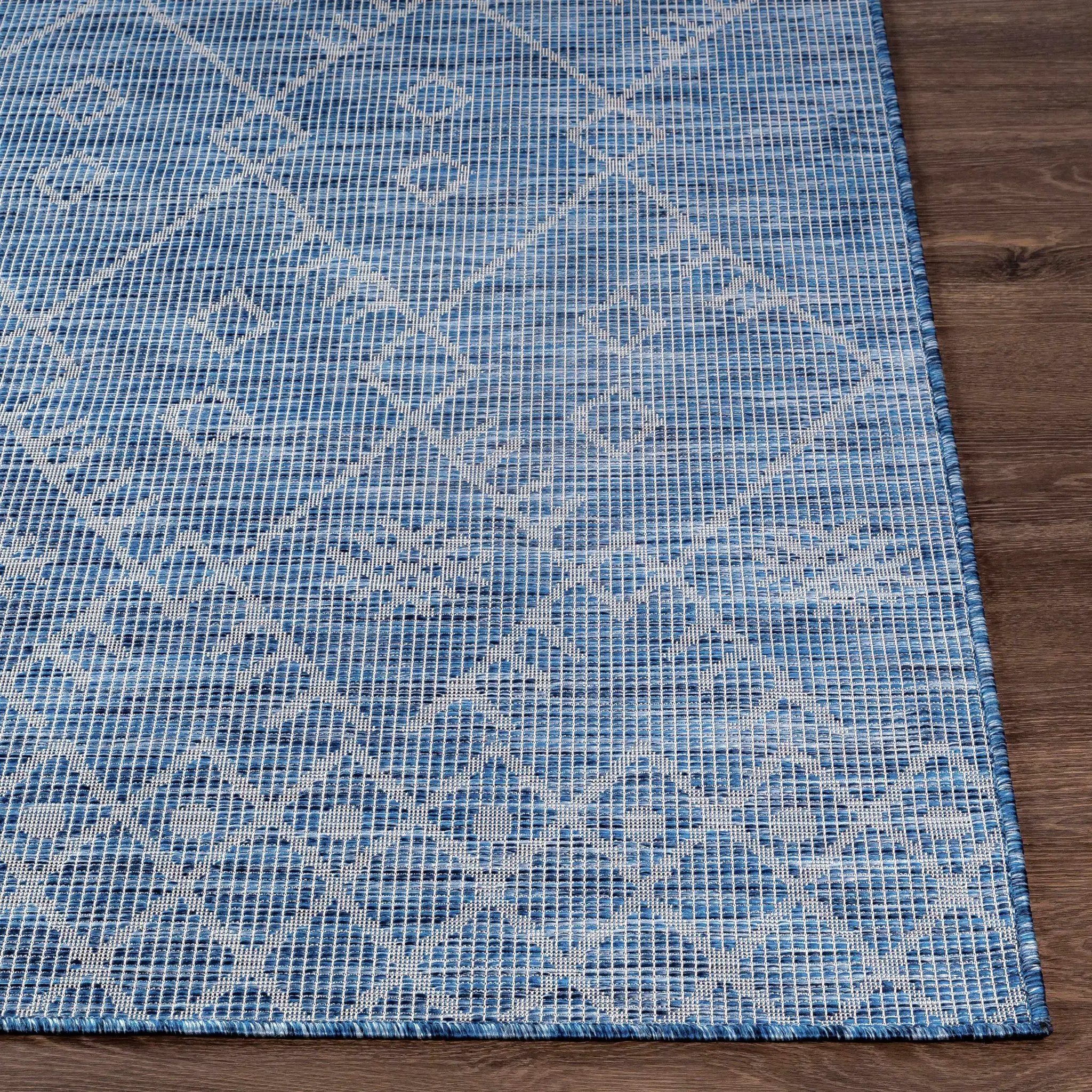 Lorena Blue Flatweave Trellis Outdoor Area Carpet - Clearance by Boutique Rugs