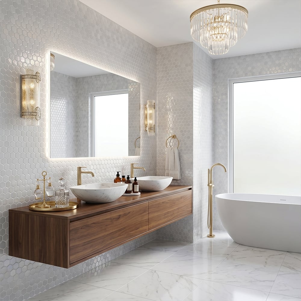 Cloud Polished Hexagon Glass Mosaics 11 3/4x11 1/2 Glass Polished 12x12 Mosaics — 2