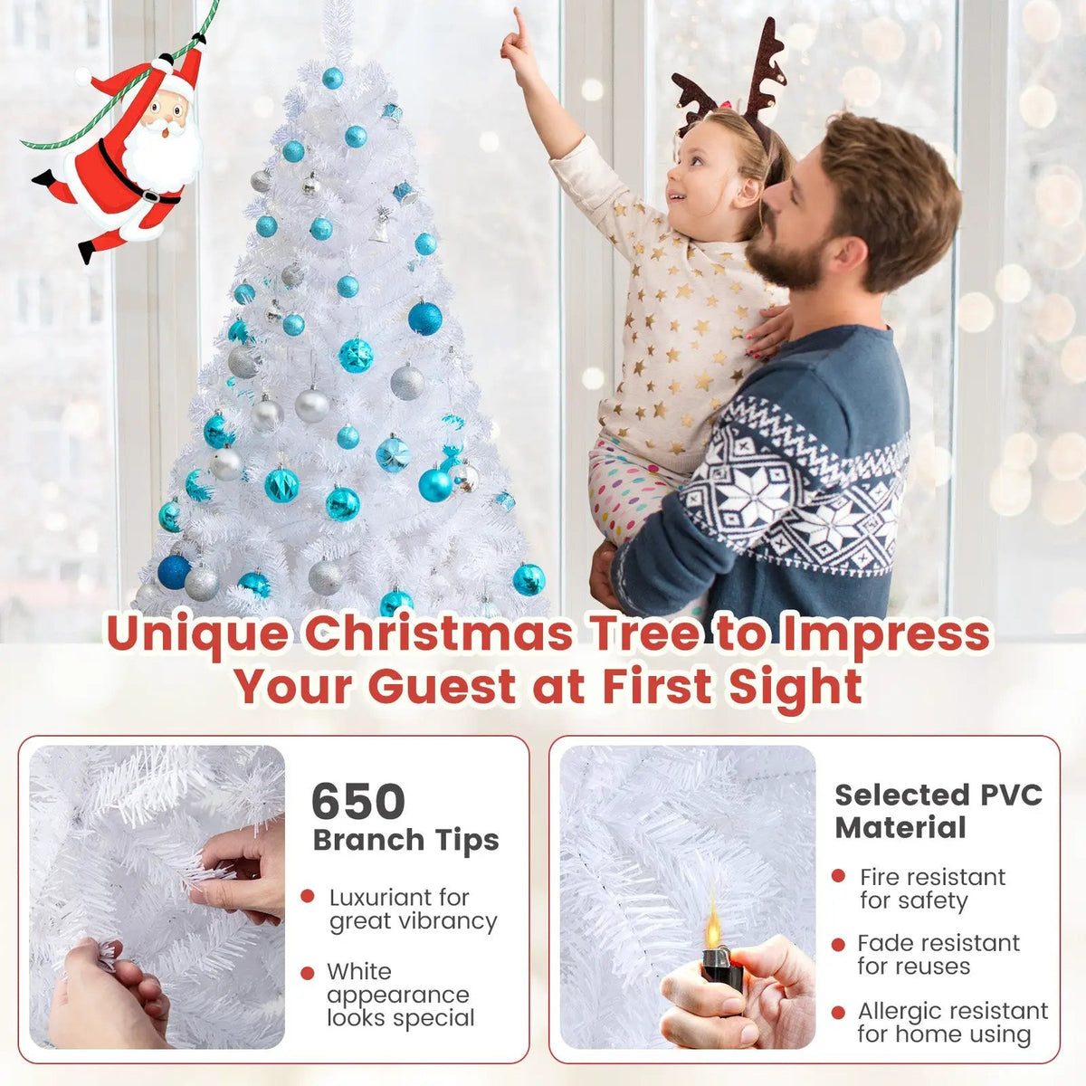 8 ft White Artificial PVC Christmas Tree with Stand, photo 7 of 32