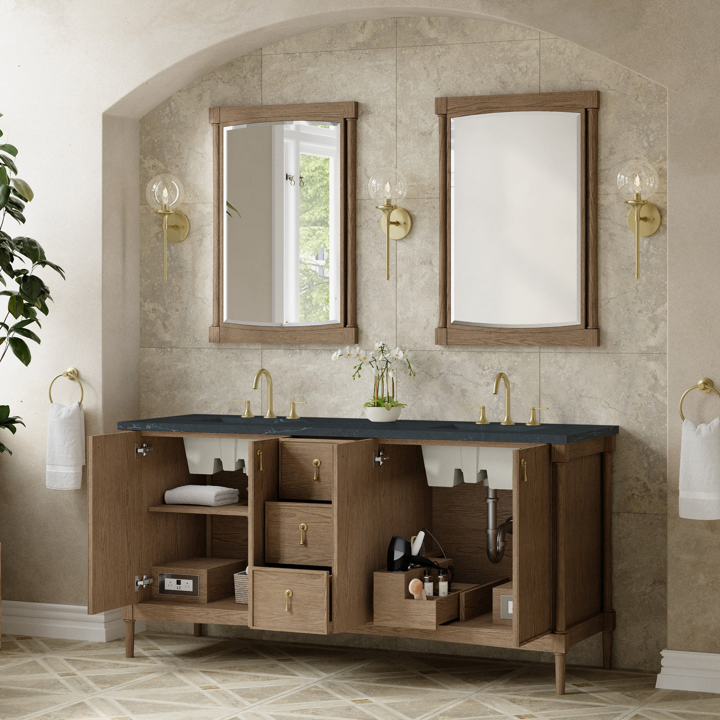 James Martin Kinnsden 72" Double Bathroom Vanity, Weathered Oak, view 36