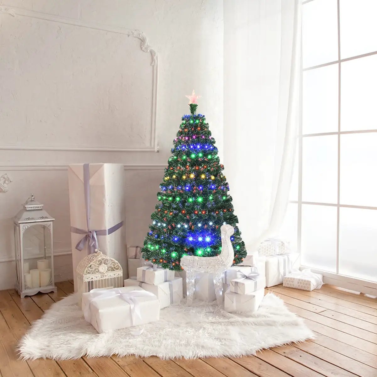 5/6/7 Feet Multicolor Artificial Christmas Tree with LED Light and Metal Stand by DirectDeals