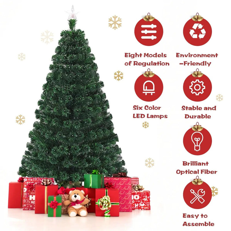 5/6/7 Feet Multicolor Artificial Christmas Tree with LED Light and Metal Stand by DirectDeals