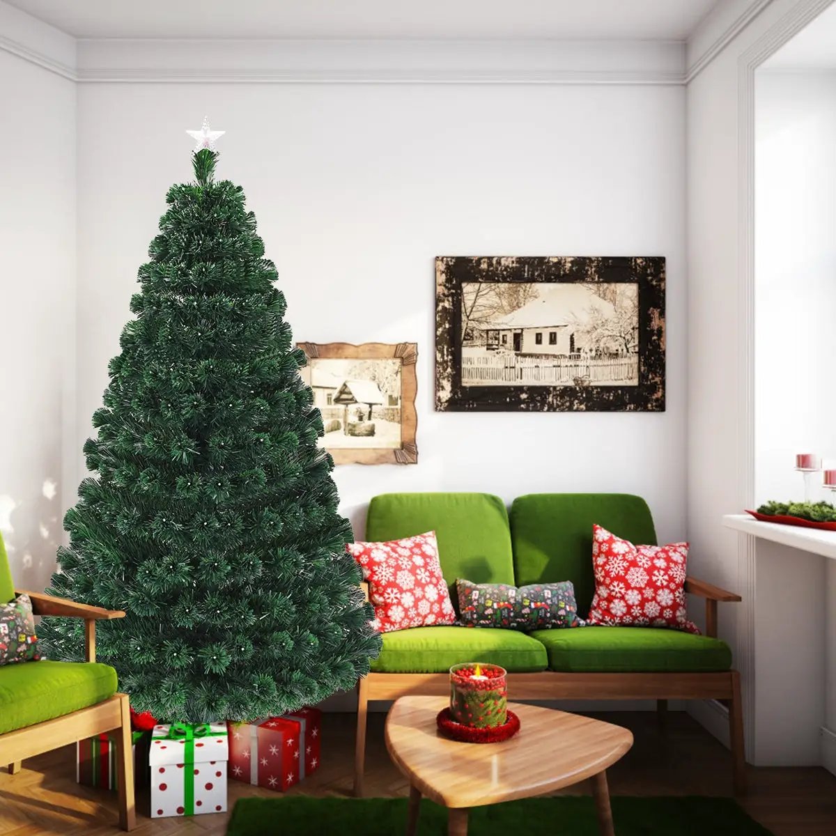 5/6/7 Feet Multicolor Artificial Christmas Tree with LED Light and Metal Stand by DirectDeals