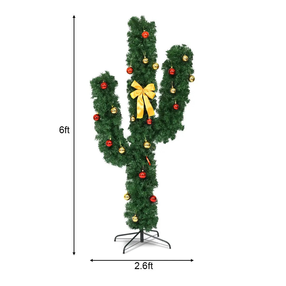 6 Feet Artificial Cactus PVC Christmas Tree with LED Lights and Ball Ornaments, photo 4 of 10