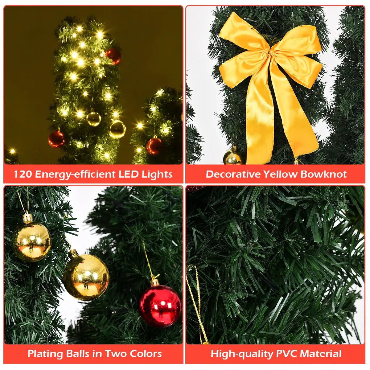 6 Feet Artificial Cactus PVC Christmas Tree with LED Lights and Ball Ornaments, photo 6 of 10